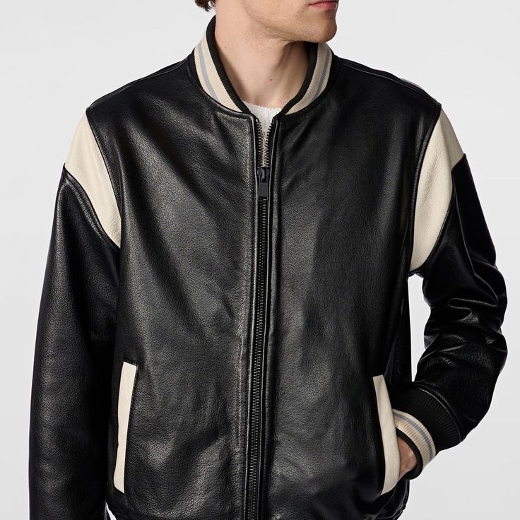 Velden Noir Leather Varsity Jacket for sale