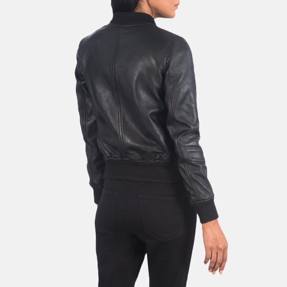 Velisse Noir Leather Bomber Jacket For Sale
