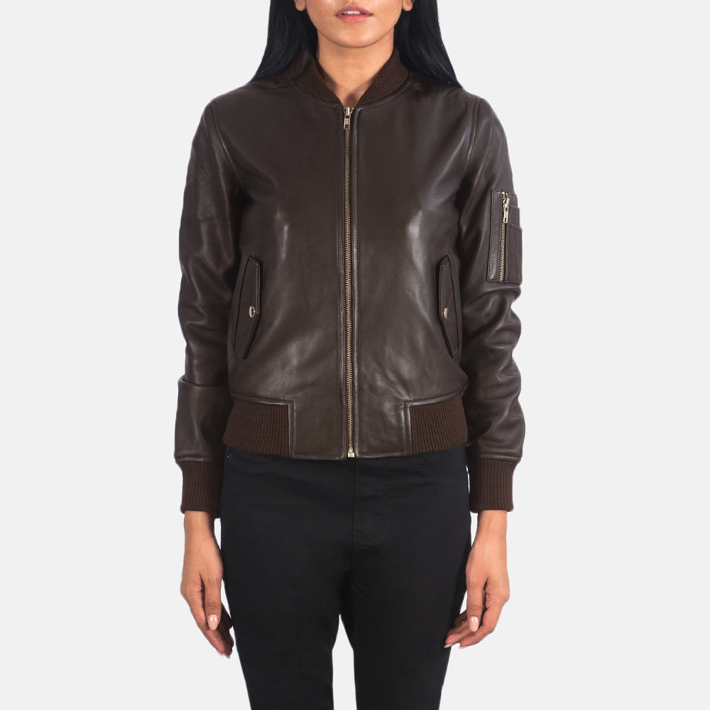 Velisse Noir Leather Bomber Jacket For Sale