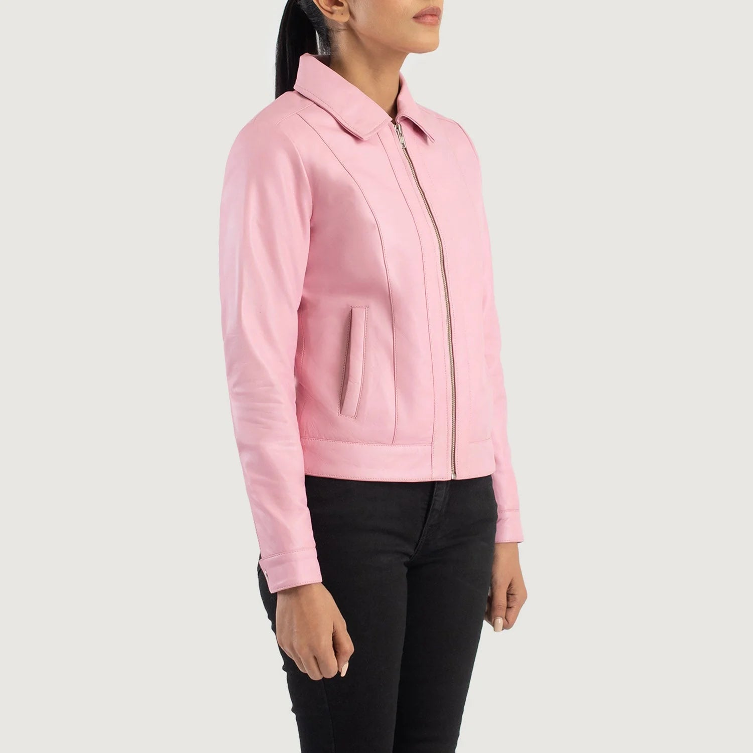 Éclat Pink Leather Classic Jacket for sale