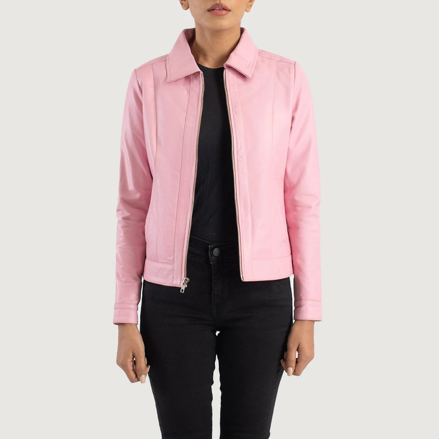 Éclat Pink Leather Classic Jacket for sale