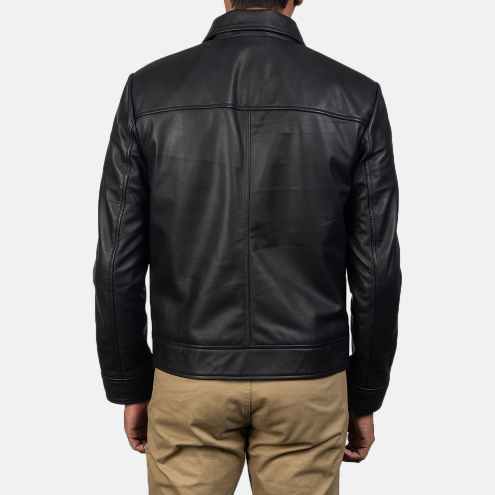 Collared Leather Jacket - Black for sale